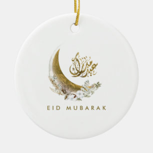 Ornamento De Cerâmica Eid Mubarak Arabic Calligraphy Gold Moon
