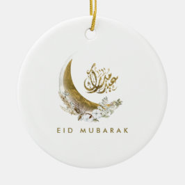 Ornamento De Cerâmica Eid Mubarak | Caligrafia árabe | Lua Dourada