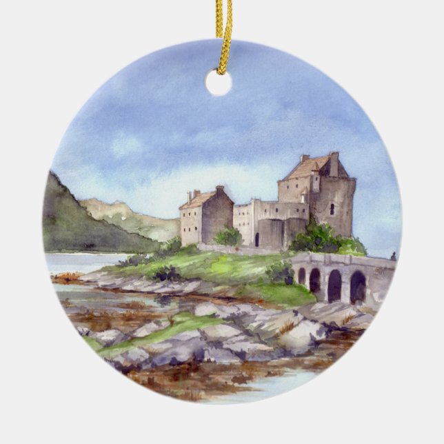 Ornamento De Cerâmica Eilean Donan Castle Watercolor Painting (Frente)