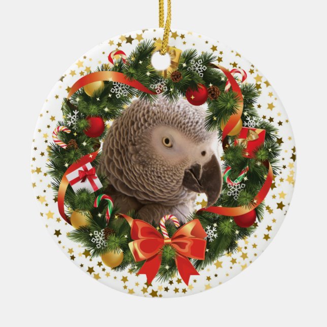Ornamento De Cerâmica Einstein Parrot Wreath Ornament (Frente)