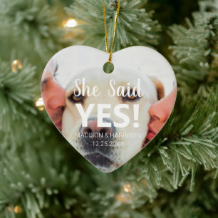 Ornamento De Cerâmica Ela disse Sim Noivado personalizado Natal