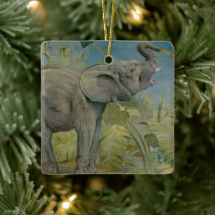 Ornamento De Cerâmica Elefante Africano Antigo na Selva, EJ Detmold