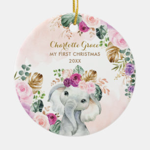 Ornamento De Cerâmica Elefante Bebê 1rua De Natal Blush Verde