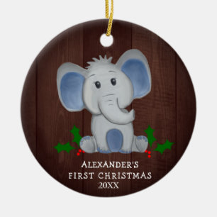 Ornamento De Cerâmica Elefante Bonito Menino Primeiro Foto De Natal