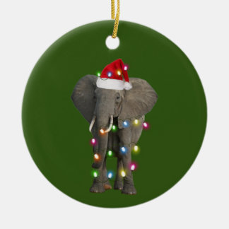 Ornamento De Cerâmica Elefante com Luzes de Chapéu Natal