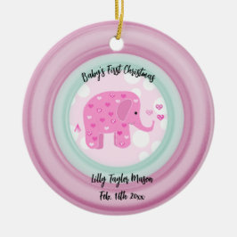 Ornamento De Cerâmica Elefante Cor-de-Rosa Bebê Primeiro Natal Cerâmica