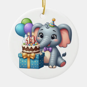 Ornamento De Cerâmica Elefante de aniversário de 14 anos