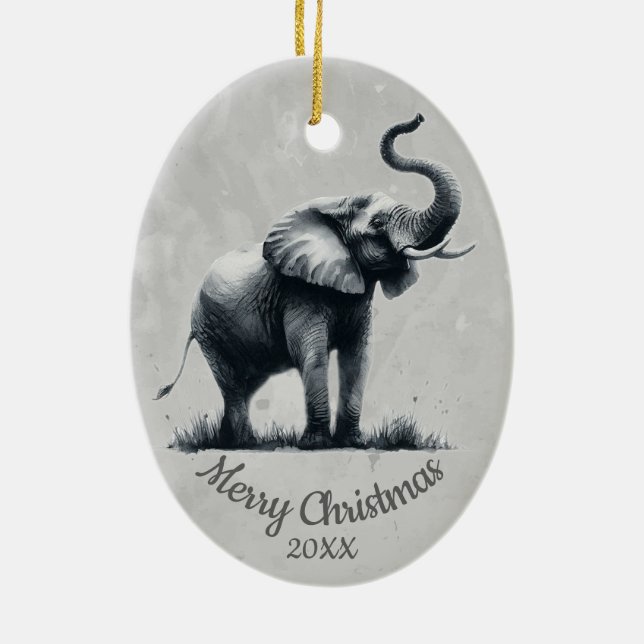 Ornamento De Cerâmica Elefante de Aquarela de Natal Personalizado (Verso)