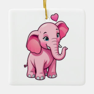 Ornamento De Cerâmica Elefante De Bebê Cor-De-Rosa E Bonita Com Amor