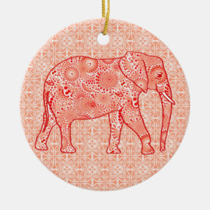 Ornamento De Cerâmica Elefante de espiral frontal - laranja coral e bran
