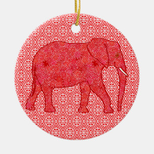 Ornamento De Cerâmica Elefante de flor - vermelho profundo e coral