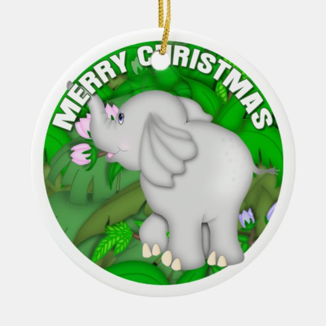 Ornamento De Cerâmica Elefante do Feliz Natal (Frente)
