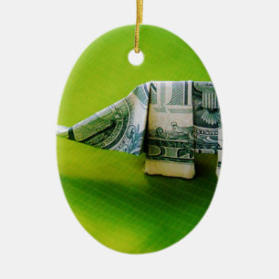 Ornamento De Cerâmica Elefante do origami da nota de dólar no fundo