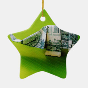 Ornamento De Cerâmica Elefante do origami da nota de dólar no fundo