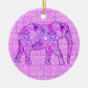 Ornamento De Cerâmica Elefante do redemoinho do Fractal - roxo e