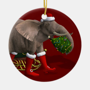 Ornamento De Cerâmica Elefante Doce do Papai Noel