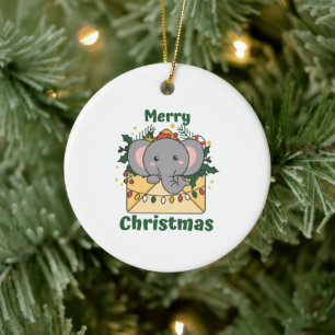 Ornamento De Cerâmica Elefante - Letra natalícia dos animais de inverno 
