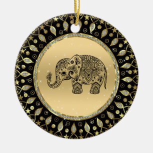 Ornamento De Cerâmica Elefante negro em forma de dourado
