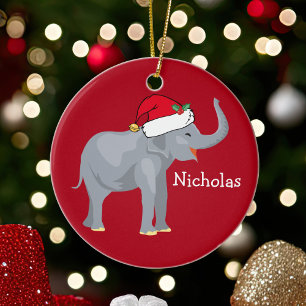 Ornamento De Cerâmica Elefante no Natal - Natal de Crianças Personalizad