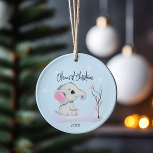 Ornamento De Cerâmica Elefante Personalizado para Bebê, Primeiro Natal p