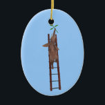 Ornamento De Cerâmica Elefante subindo uma escada<br><div class="desc">a cor de fundo pode ser alterada: PERSONALIZE TI - EDIT - ANTECEDENTE passando uma flor vermelha doce como presente ao seu amor - muito encantador</div>