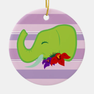 Ornamento De Cerâmica Elefante Verde