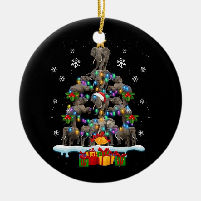 Ornamento De Cerâmica Elefantes Árvore de Natal Elefante Lover Animal Wi (Frente)