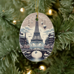 Ornamento De Cerâmica Elegância Invernal Parisiense - Natal na Cidade