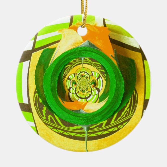 Ornamento De Cerâmica Elegância ouro: Linda Arte Rosa Amarela Africana (Frente)