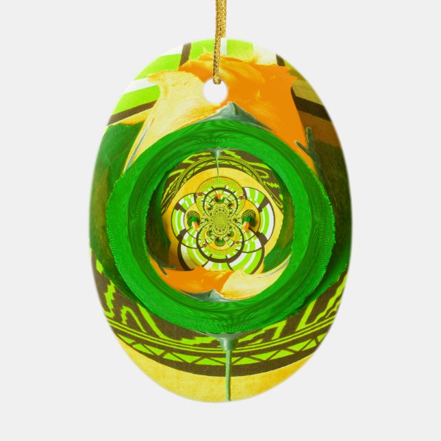 Ornamento De Cerâmica Elegância ouro: Linda Arte Rosa Amarela Africana (Frente)