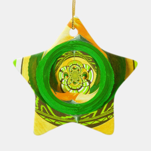 Ornamento De Cerâmica Elegância ouro: Linda Arte Rosa Amarela Africana (Frente)