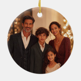 Ornamento De Cerâmica Elegant Black Gold Happy New Year Family Photo Hol