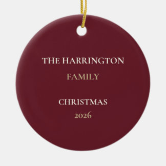 Ornamento De Cerâmica Elegant Burgundy Family Name Christmas Ornament