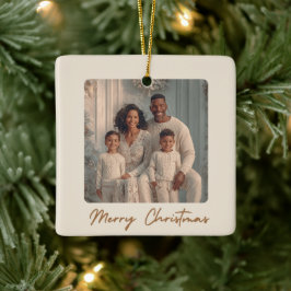 Ornamento De Cerâmica Elegant Family Photo Merry Christmas Ornament