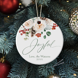 Ornamento De Cerâmica Elegant Festive Floral Joyful Family Christmas
