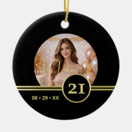 Ornamento De Cerâmica Elegant Gold Signature Monogram with Photo