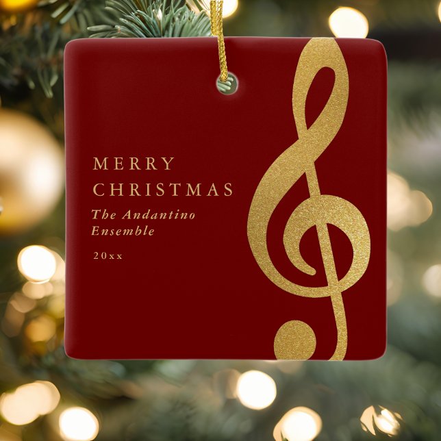 Ornamento De Cerâmica Elegant Gold Treble Clef Music Choir Christmas (Criador carregado)