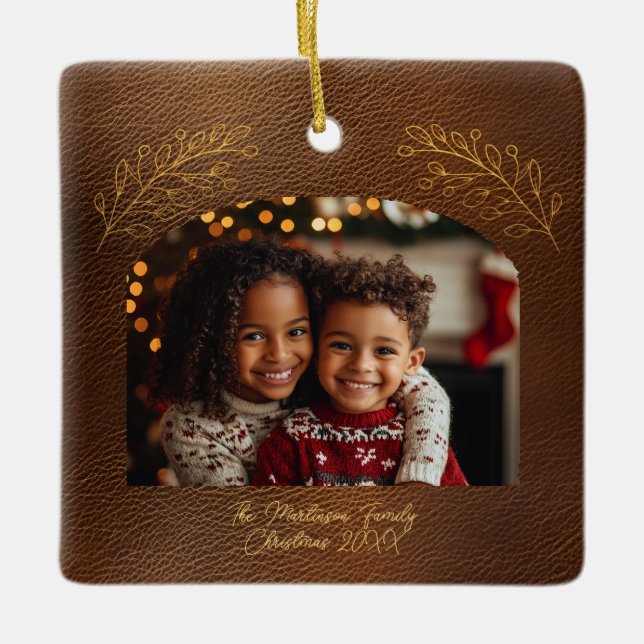 Ornamento De Cerâmica Elegant Golden Branches Arch Photo Brown  (Frente)