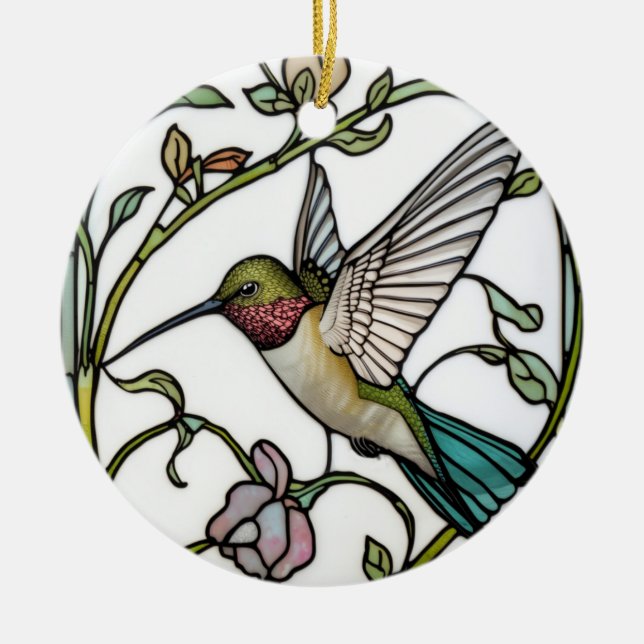 Ornamento De Cerâmica Elegant hummingbird artwork botanical boho chic (Frente)