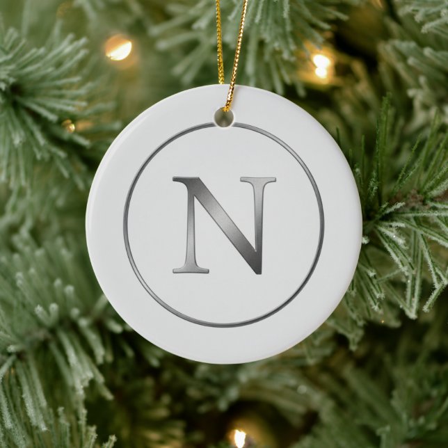 Ornamento De Cerâmica Elegant 'N' Monogram Noel Silver Line Border  (Árvore)