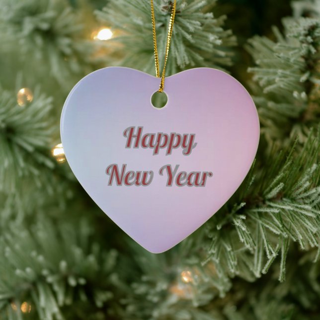 Ornamento De Cerâmica Elegant Pastel Heart Happy New Year Ceramic  (Árvore)