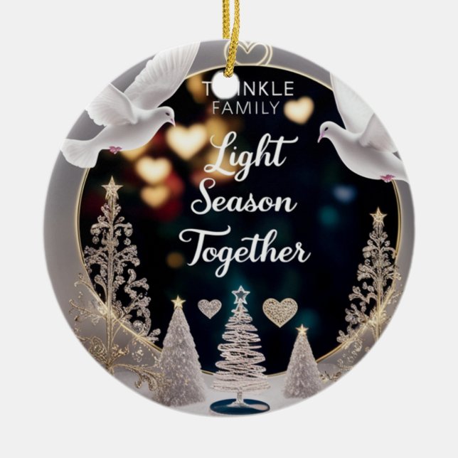 Ornamento De Cerâmica Elegant Peace Doves Twinkle Family Light Season  (Frente)