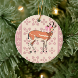 Ornamento De Cerâmica Elegant Pink Doe-patterned Christmas