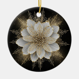 Ornamento De Cerâmica Elegant White & Gold Floral Ornament