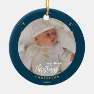 Ornamento De Cerâmica Elegante 2 Lados Foto do Meu Primeiro Bebê de Nata