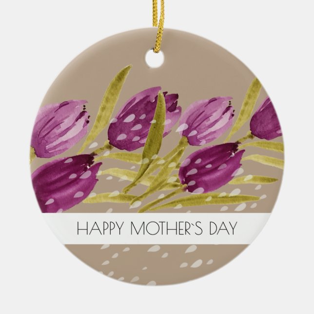 Ornamento De Cerâmica Elegante Aquarela Flores de Tulipas Profissionais (Frente)