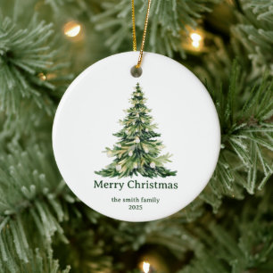 Ornamento De Cerâmica Elegante Aquarela Merry Christmas Tree Non-Photo