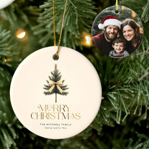 Ornamento De Cerâmica Elegante Arco de Pinheiro de Natal Família Foto
