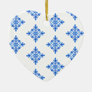 Ornamento De Cerâmica Elegante Azul Aquarela Azulejo Português Floral