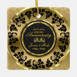 Ornamento De Cerâmica Elegante Black E Dourado Damask 50º Aniversário